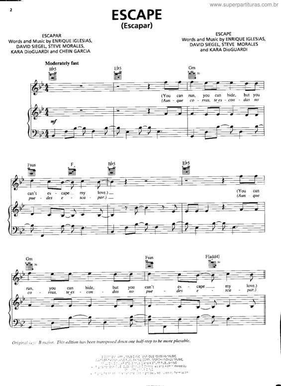 Partitura da música Escape