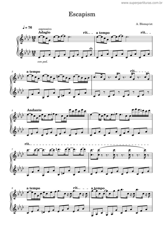 Partitura da música Escapism – A. Blomqvist Escapism