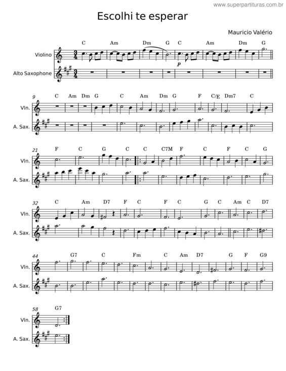 Partitura da música Escolhi Te Esperar – Mauricio Valério