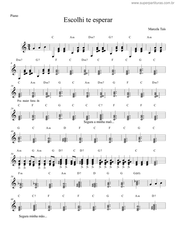 Partitura da música Escolhi Te Esperar Acompanhamento Piano