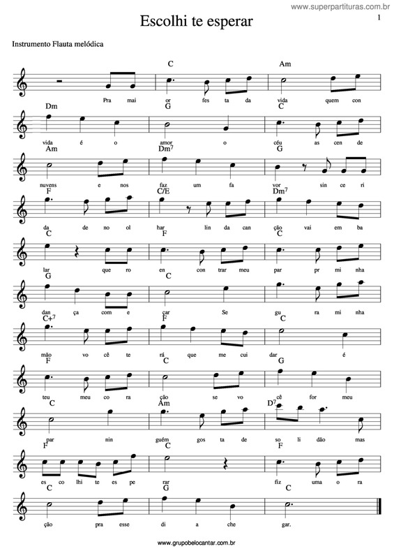 Partitura da música Escolhi Te Esperar v.2