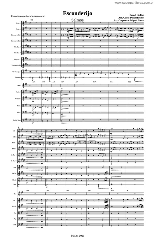 Partitura da música Esconderijo – Daniel Ludtke