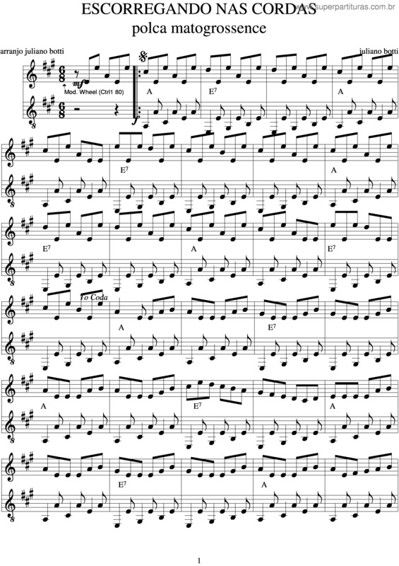 Partitura da música Escorregando Nas Cordas