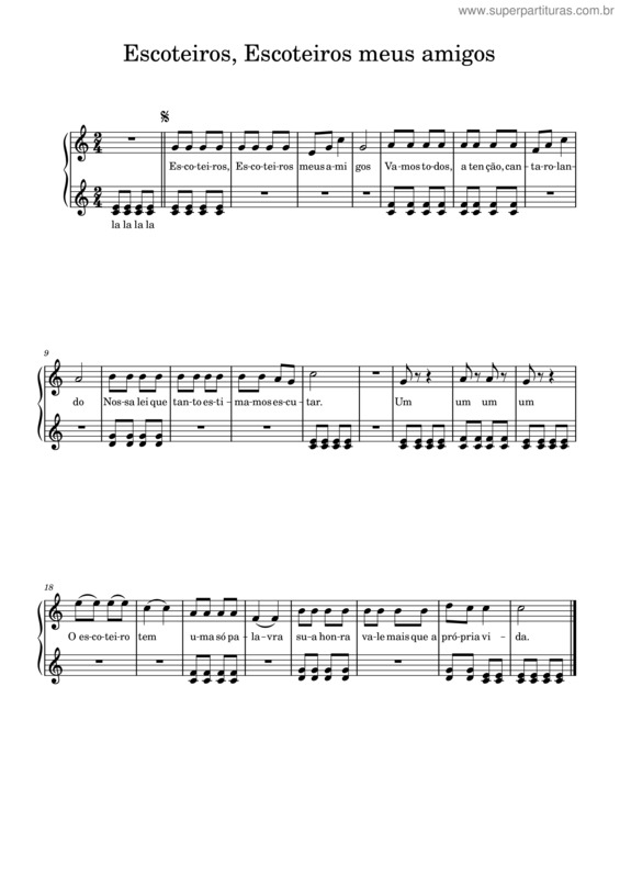 Partitura da música Escoteiros, Escoteiros Meus Amigos