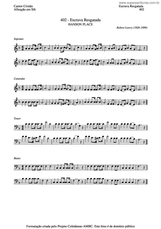 Partitura da música Escrava Resgatada v.4