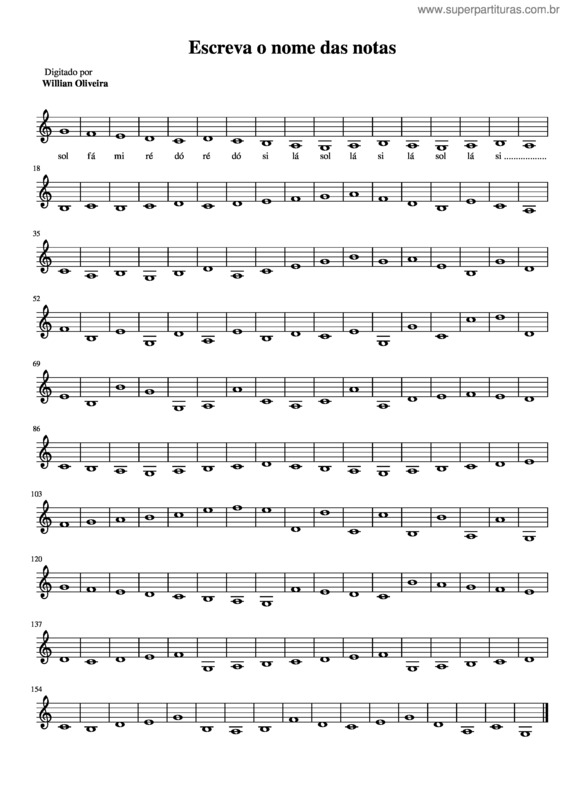 Partitura da música Escreva O Nome Das Notas Linhas E Espa Os Suplementares Inferiores