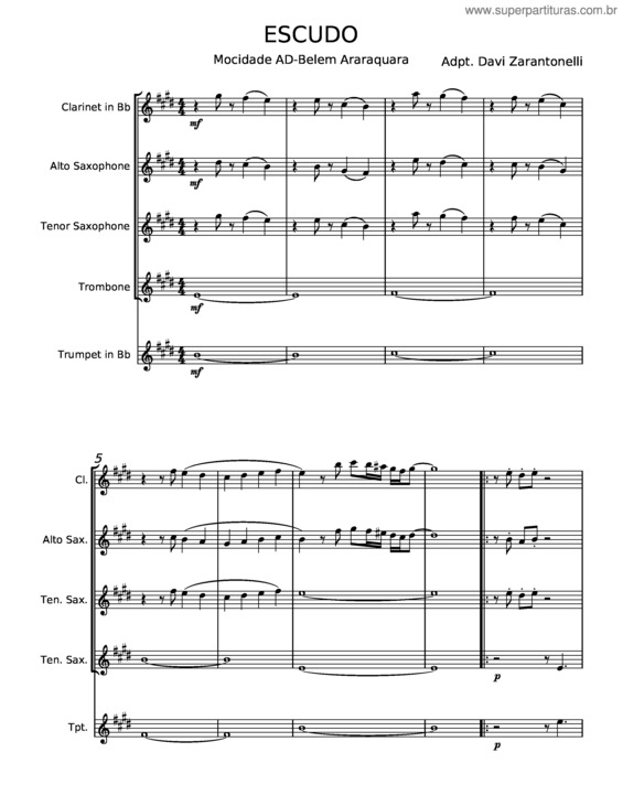 Partitura da música Escudo – Davi Zarantonelli