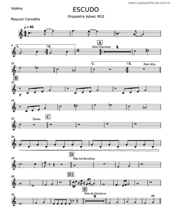 Partitura da música Escudo – Maycon Carvalho