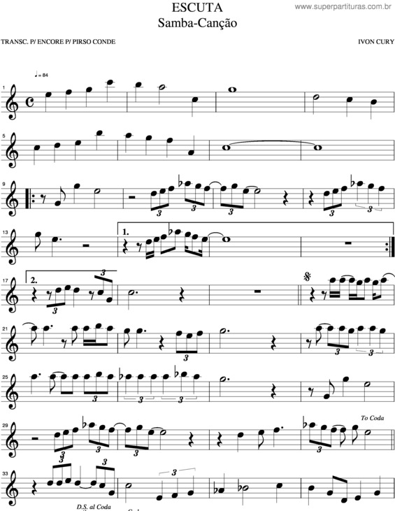 Partitura da música Escuta