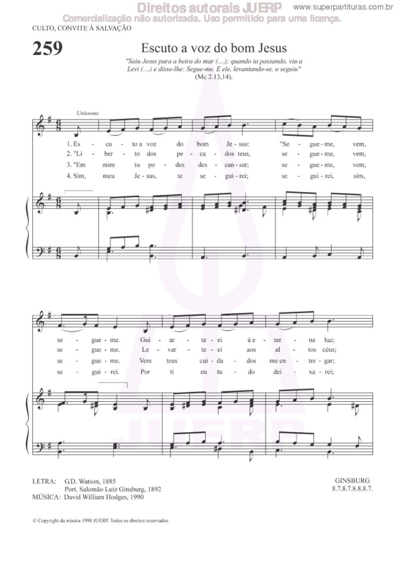 Partitura da música Escuto A Voz Do Bom Jesus - 259 HCC v.2