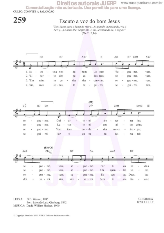 Partitura da música Escuto A Voz Do Bom Jesus - 259 HCC