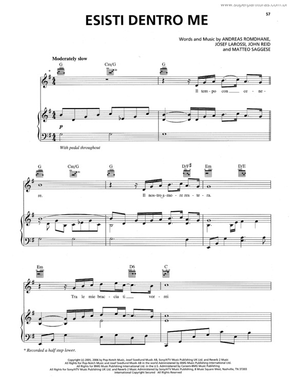 Partitura da música Esisti Dentro Me