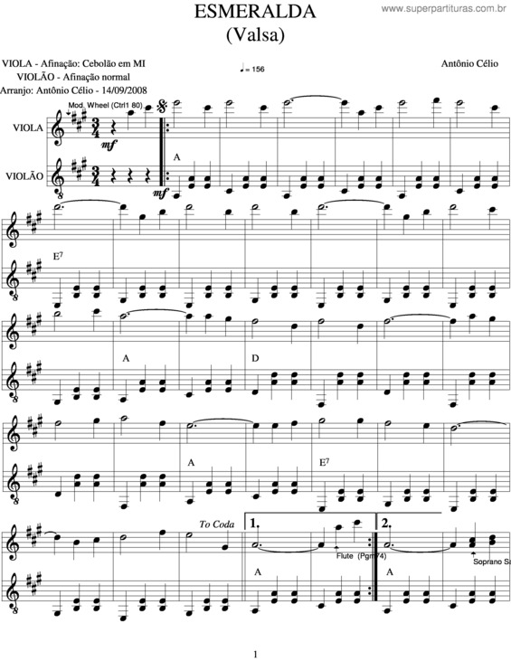 Partitura da música Esmeralda