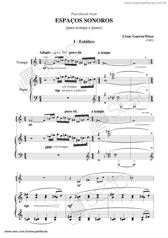 Partitura da música Espaços sonoros