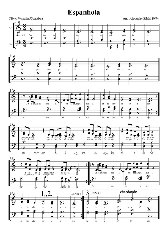 Partitura da música Espanhola v.2