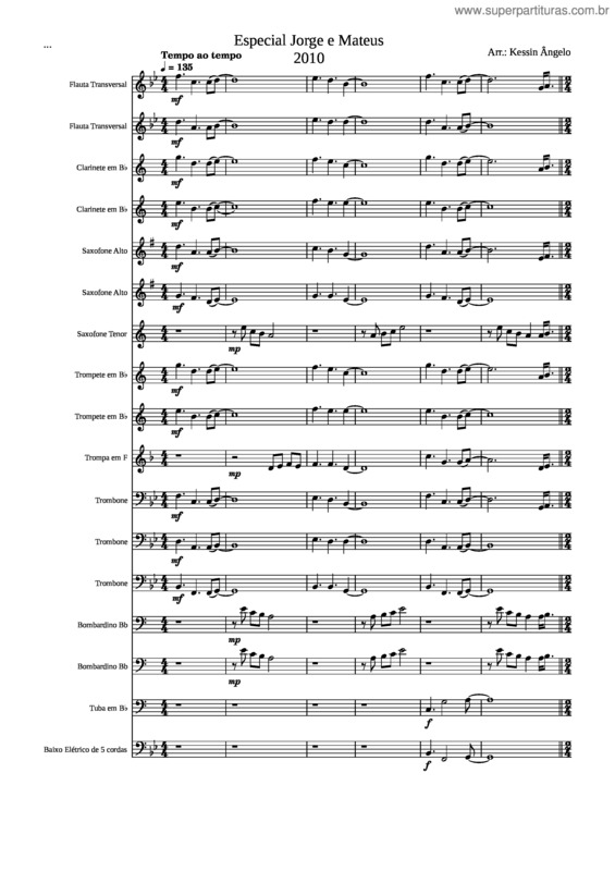 Partitura da música Especial Jorge E Mateus 2010 – Jorge E Mateus, Kessin Ângelo