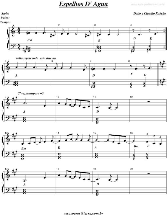 Partitura da música Espelhos D`Água v.2