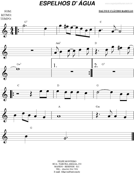 Partitura da música Espelhos d`água