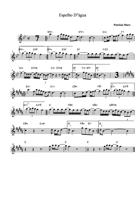 Partitura da música Espelhos Dágua