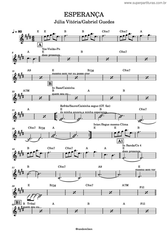 Partitura da música Esperança – Julia Vitória Feat. Gabriel Guedes Esperança