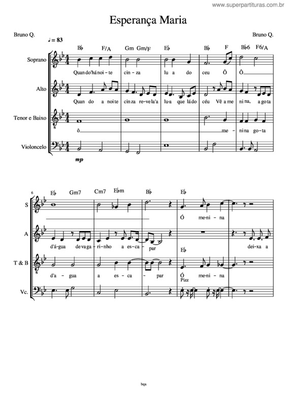 Partitura da música Esperança Maria