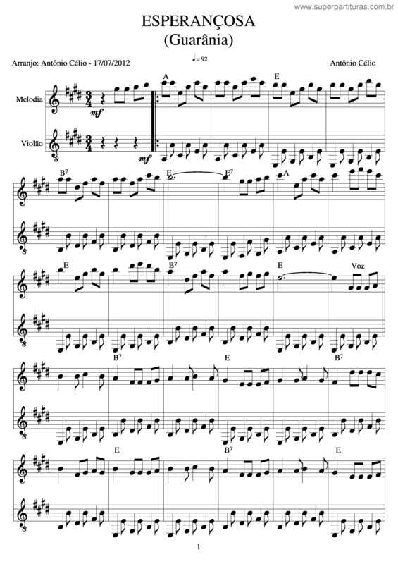 Partitura da música Esperançosa