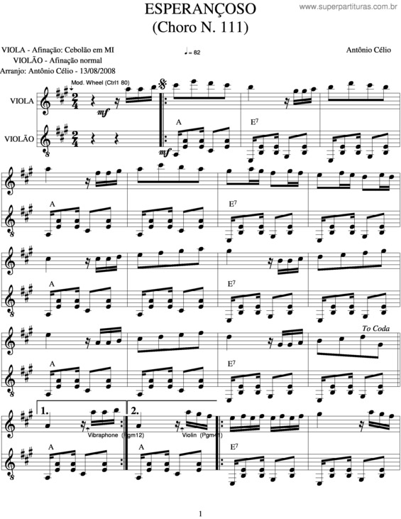 Partitura da música Esperançoso