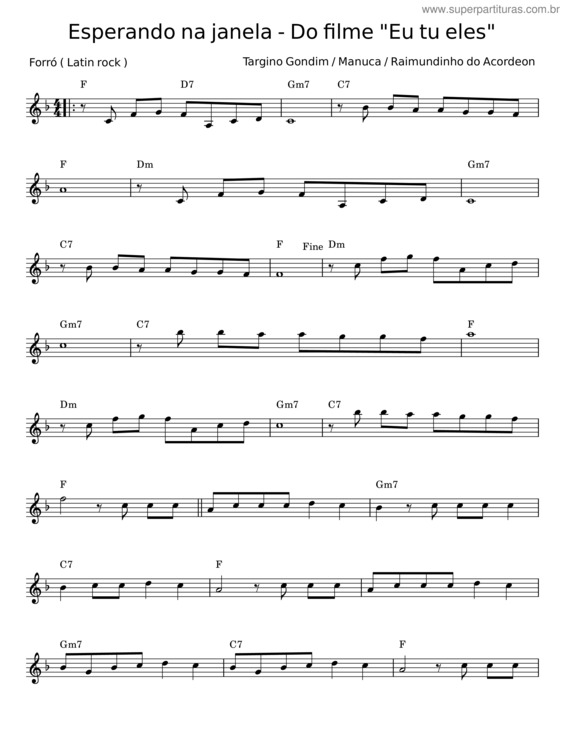 Partitura da música Esperando Na Janela – Targino Gondim;Manuca