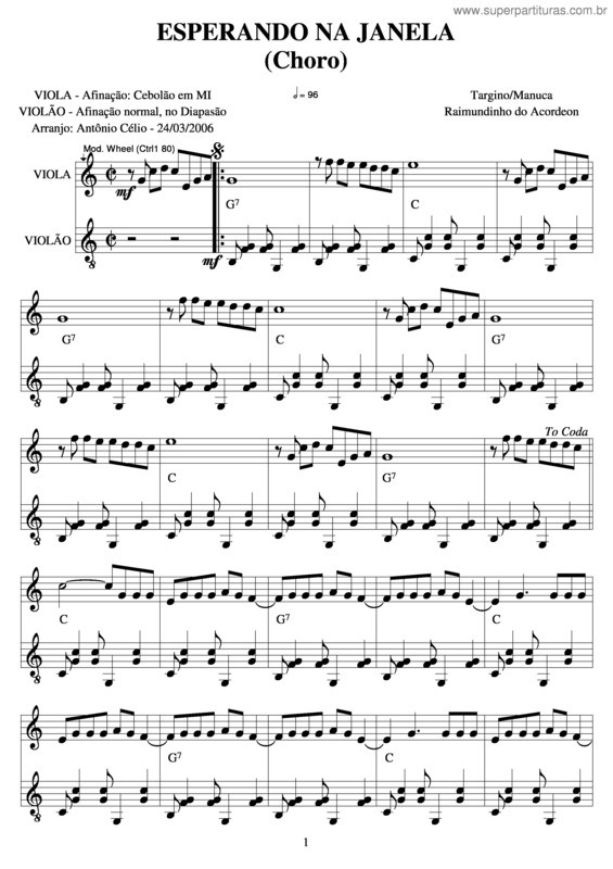 Partitura da música Esperando Na Janela v.12