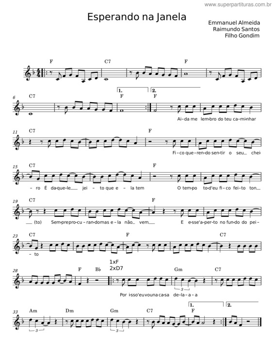 Partitura da música Esperando Na Janela v.30