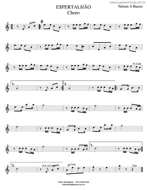 Partitura da música Espertalhão