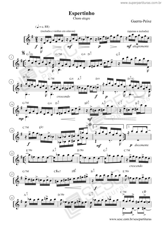 Partitura da música Espertinho