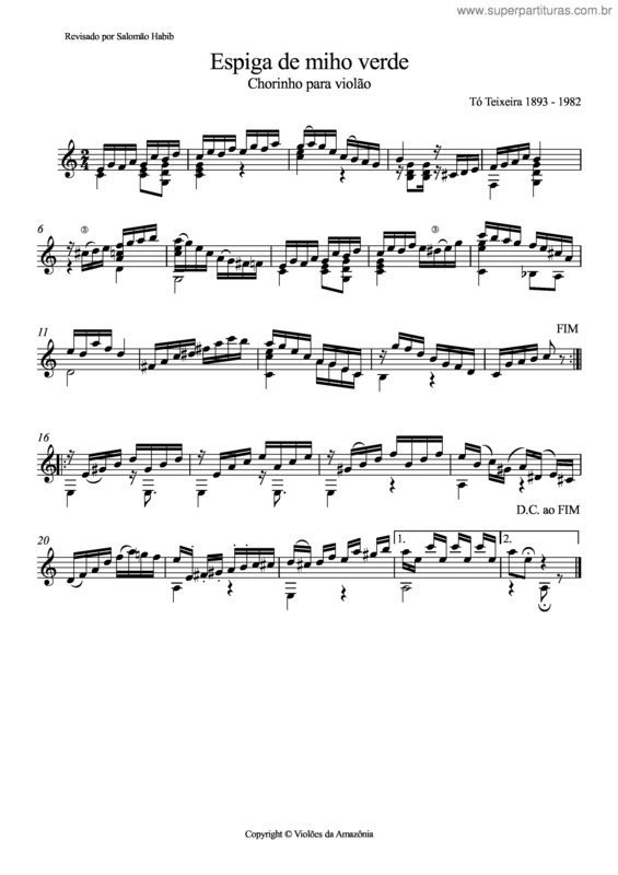 Partitura da música Espiga de milho verde