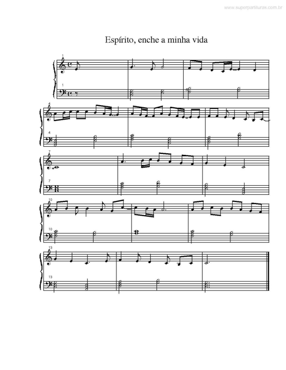 Partitura da música Espírito, Enche a Minha Vida