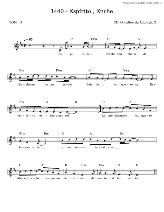 Partitura da música Espírito, Enche