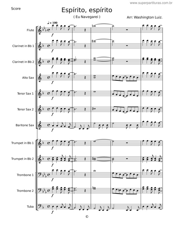 Partitura da música Espírito, Espírito v.2