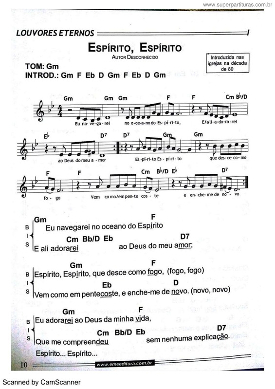 Partitura da música Espírito, Espírito