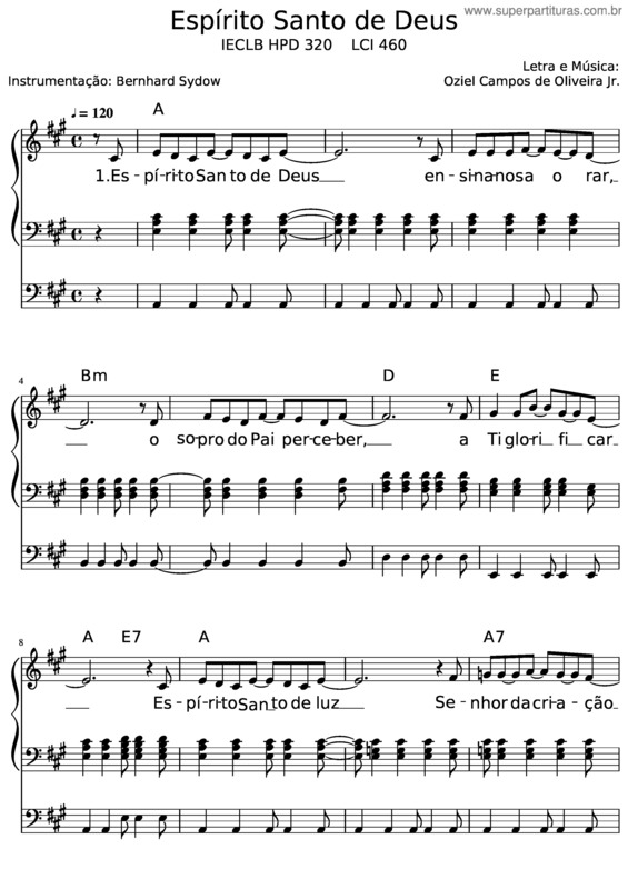 Partitura da música Espírito Santo De Deus Para Órgão