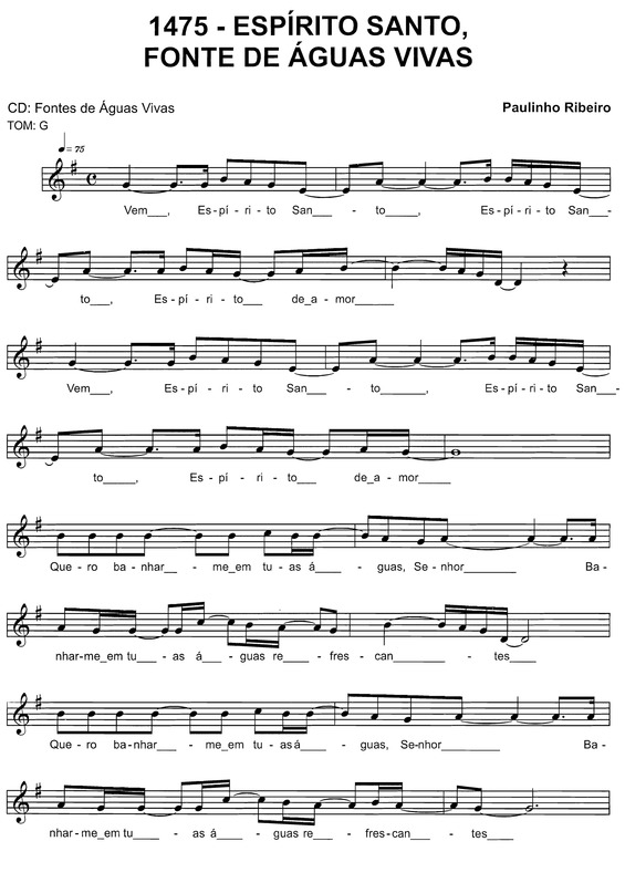 Partitura da música Espírito Santo Fonte De Águas Vivas