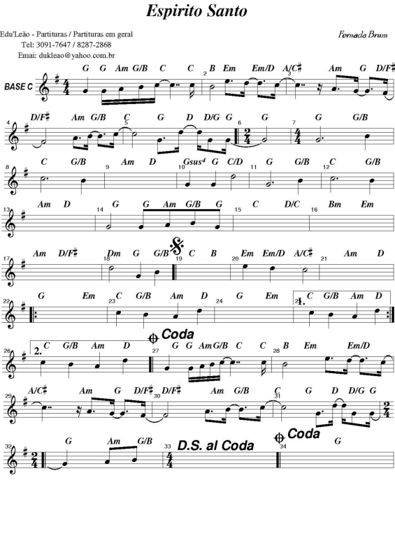 Partitura da música Espírito Santo v.3