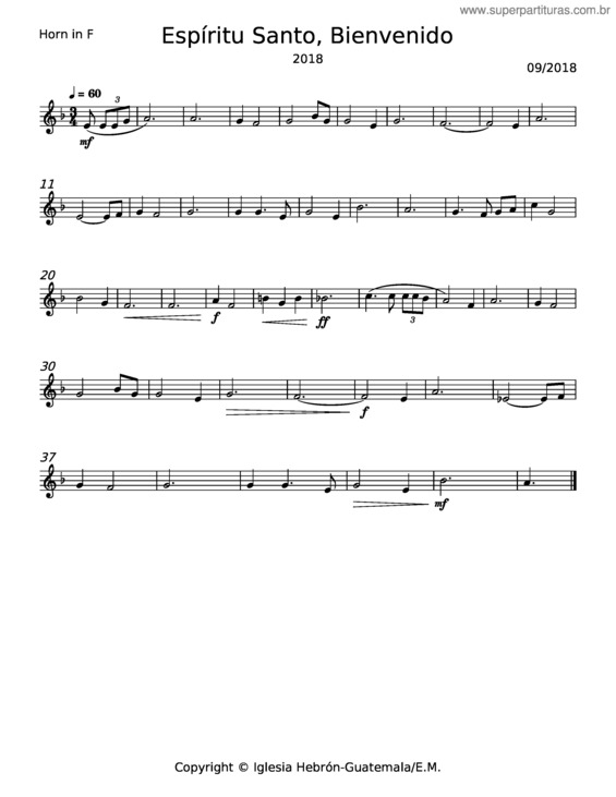 Partitura da música Espíritu Santo, Bienvenido – Miel San Marcos