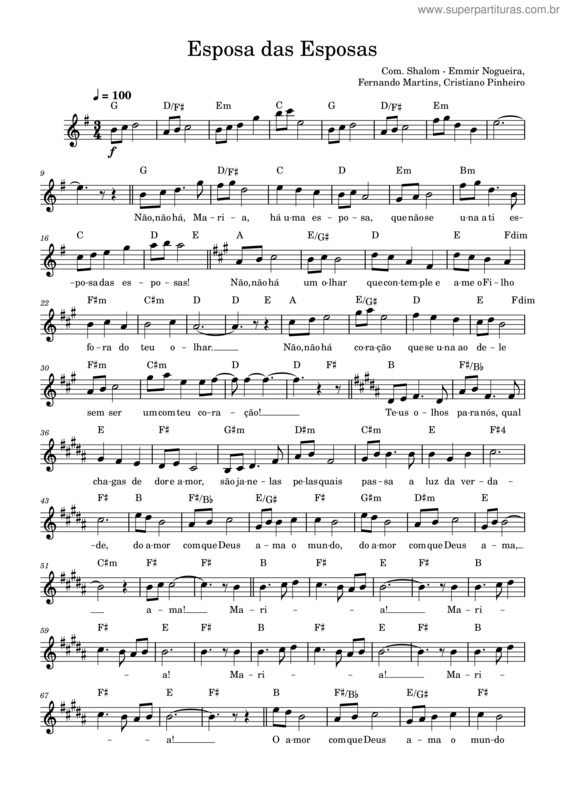 Partitura da música Esposa Das Esposas – Comunidade Católica Shalom