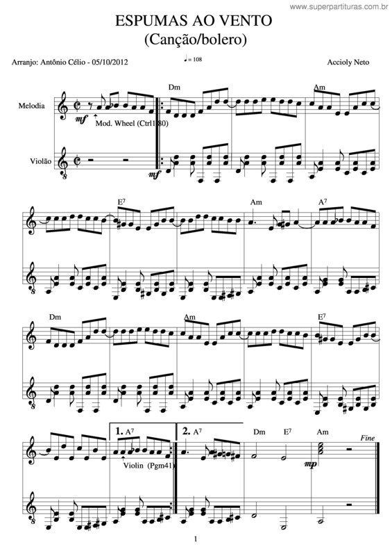 Partitura da música Espumas Ao Vento v.2