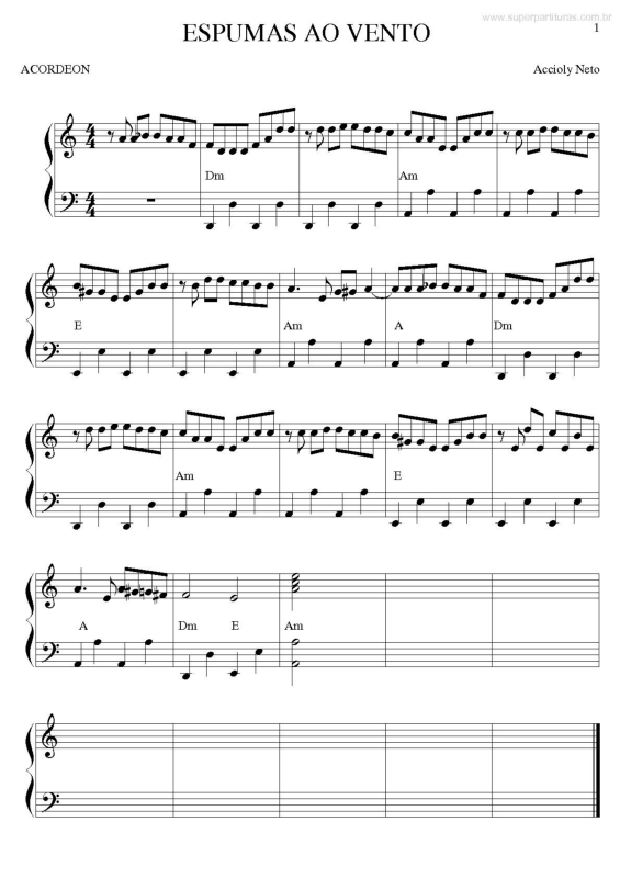 Partitura da música Espumas ao Vento