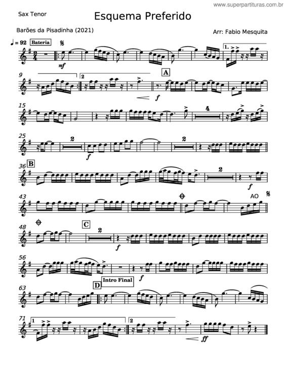 Partitura da música Esquema Preferido – Barões Da Pisadinha v.4