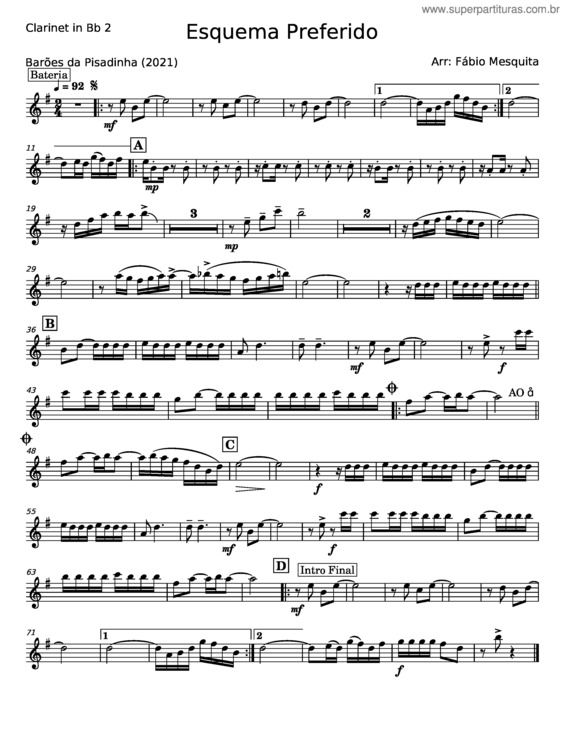 Partitura da música Esquema Preferido – Barões Da Pisadinha v.5