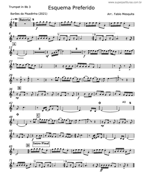 Partitura da música Esquema Preferido – Barões Da Pisadinha v.6