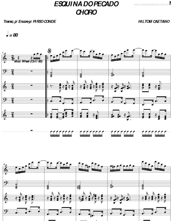 Partitura da música Esquina do Pecado