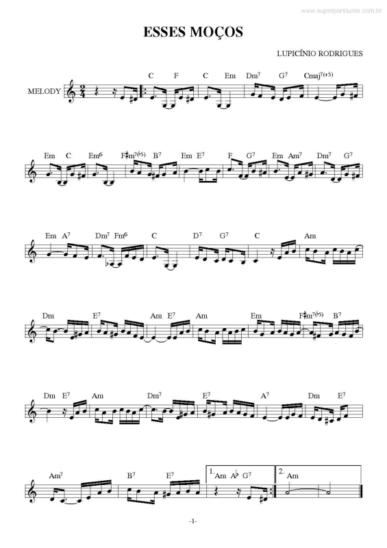 Partitura da música Esses Moços