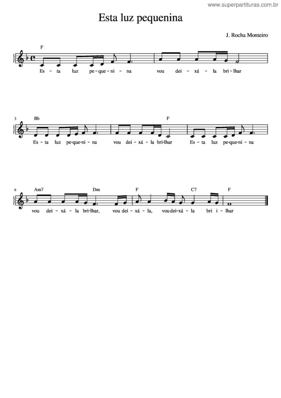 Partitura da música Esta Luz Pequenina – J. Rocha Monteiro